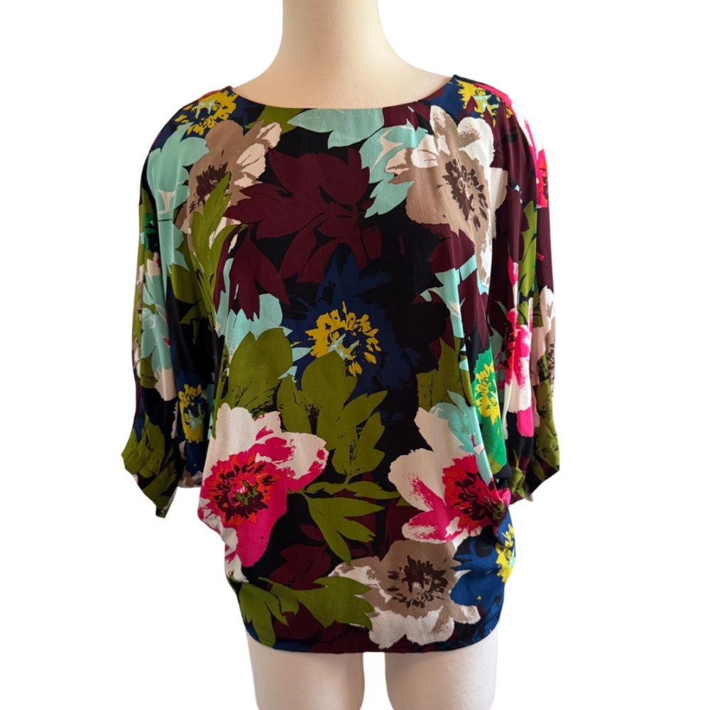 Trina Turk Multicolor Floral Dolman Top in Burgundy, Pink & Green